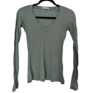 STANDARD JAMES PERSE V Neck Long Sleeve Tee Minimalist Green Sz 1/Small